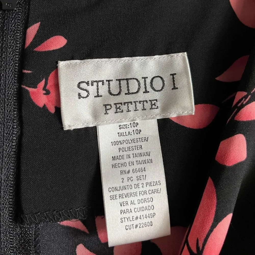 Vintage Studio I Black Pink Floral Midi Dress Petite 10P Sleeveless